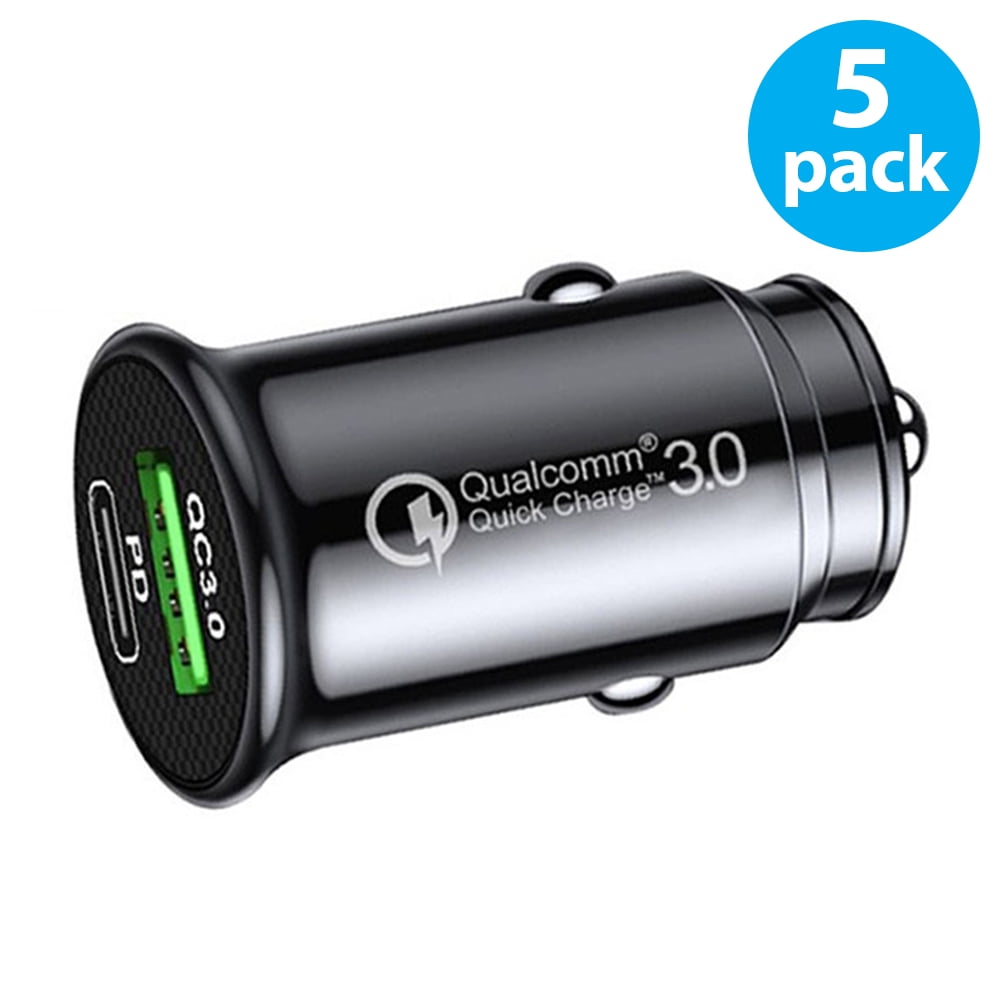 5-Pack 30W PD USB C Car Charger, USB Type C Fast Power Charging Block Dual Port USB A & USB-C Plug Cargador Carro Lighter Adapter for iPhone, iPad, Samsung Galaxy, LG, Google Pixel, Moto, USB-C Port