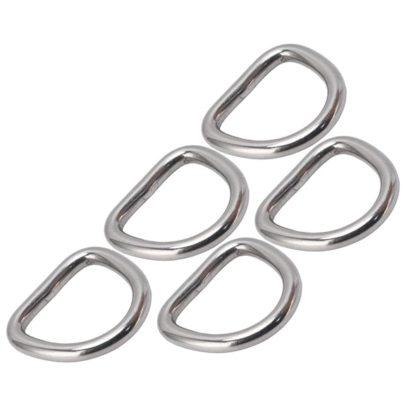 5-Pack 316 Stainless Steel Seamless D-Ring Buckles, 6x33x30mm Polished Marine Grade Hardware for Straps and Rigging 5Pcs stainless steel
