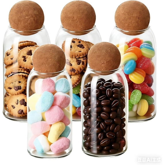 5 Pack 35oz/1000ML Glass Storage Jars with Cork Ball , Airtight Clear ...