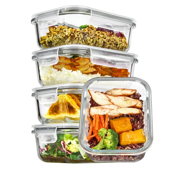 5-Pack 35oz Glass Food Storage Containers with Airtight Lids - Reusable Lunch Preservation Boxes - Oven/Microwave/Freezer/Dishwasher Safe for Kitchen