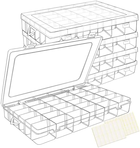 Leelosp 8 Pack Clear Plastic Organizer Boxes - 36 Grids Each With Adjustable Dividers