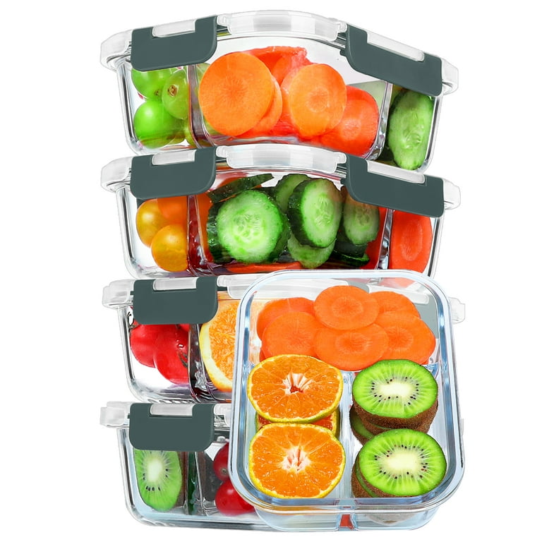 1 & 2 & 3 Compartment Glass Meal Prep Containers (3 Pack, 35 oz) - Glass Food Storage Containers with Lids, Glass Lunch Box, Glass Bento Box Lunch