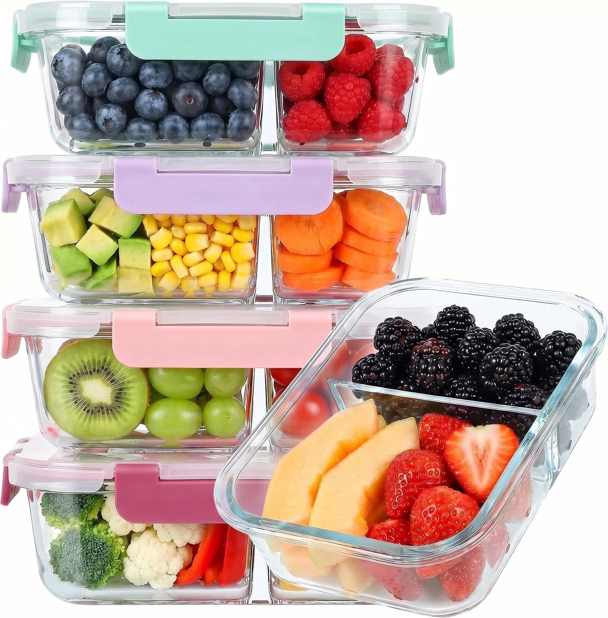 5 Pack 36 oz Glass Meal Prep Containers,2 Compartment Glass Storage Containers with Lids - Dishwasher, Microwave, Oven and Freezer Safe for Kitchen Organization