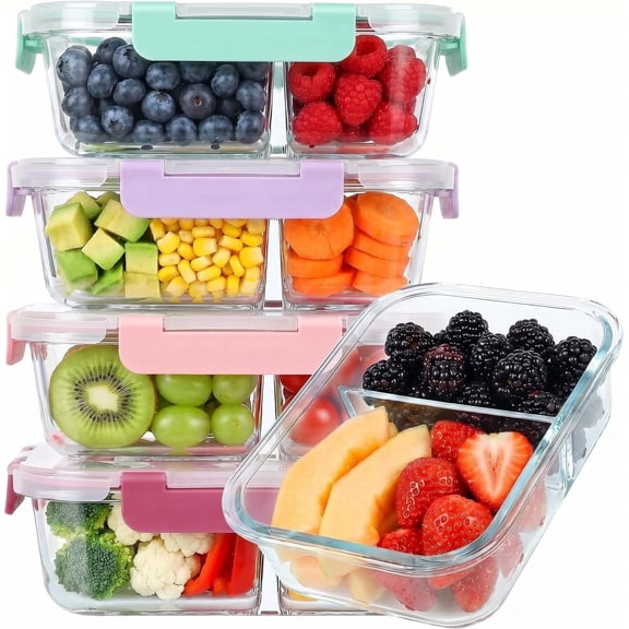 5 Pack 36 oz Glass Meal Prep Containers,2 Compartment Glass Storage Containers with Lids - Dishwasher, Microwave, Oven and Freezer Safe for Kitchen Organization & Food Storage