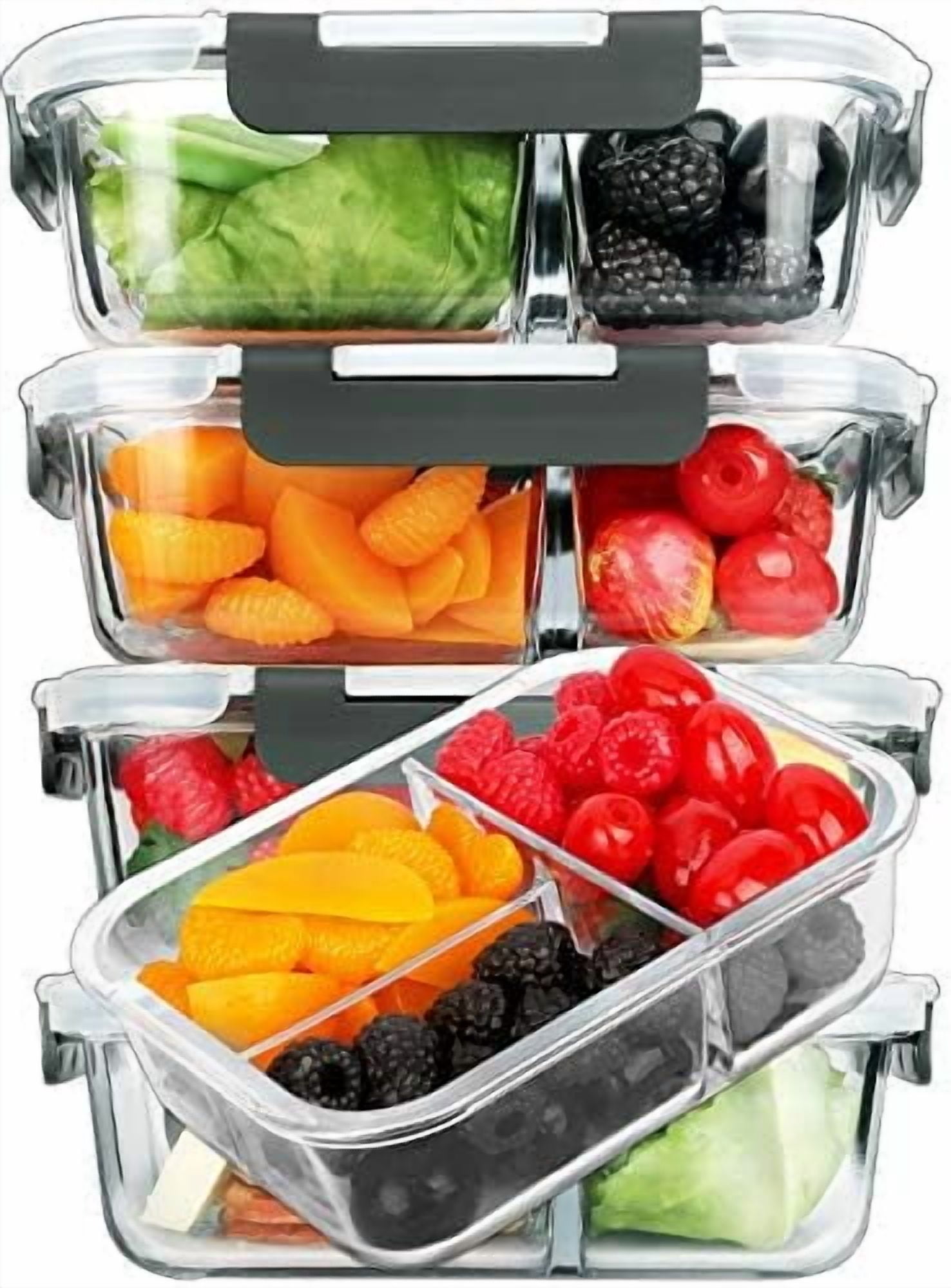 [5-Pack, 36 oz] Glass Meal Prep Containers 3 Compartment with Lids ...