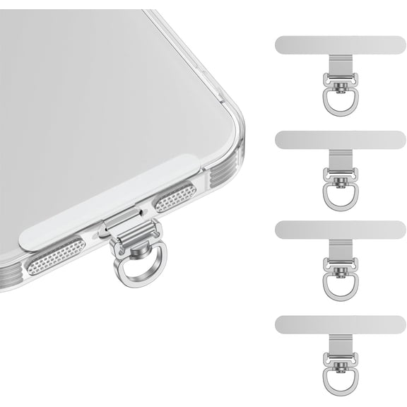 [5-Pack] 360 Rotatable Metal Phone Tether Tab, Ultra-Thin Stainless Steel Lanyard Patch for All Full-Coverage Cases, Universal Cell Strap Replacement Connector - Silver