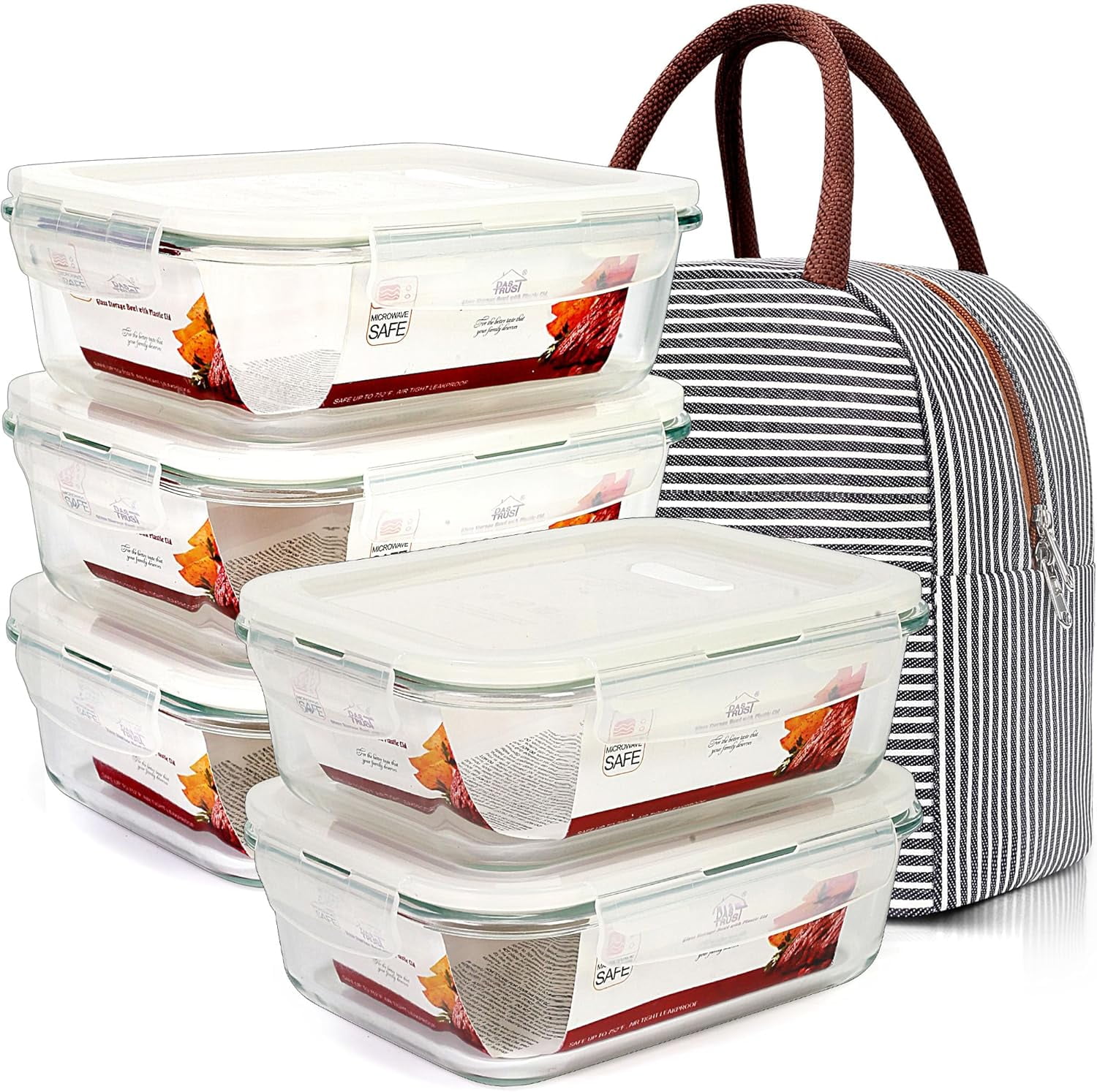 5 Pack 36oz Glass Food Storage Containers Meal Prep Containers Reusable ...