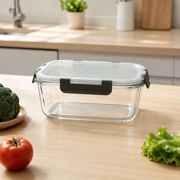5 Pack 36oz Rectangular Glass Food Storage Containers, Upgraded Snap-Lock Lidded Meal Prep Boxes for Fridge, Freezer, Microwave Reheat & Picnic Lunches