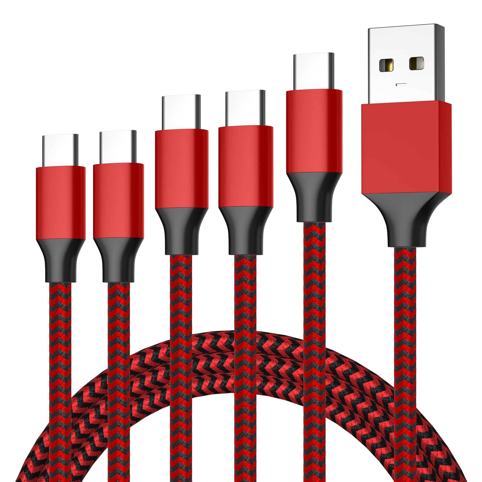 Yafe TC-5PK-Braided Red 10 ft Samsung Cable Nylon Braided, (USB C Cable)