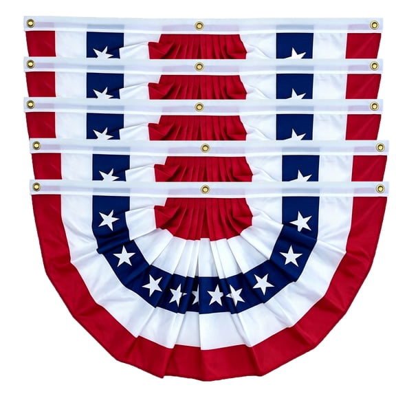 5 Pack 3x6 Ft 250th Anniversary Large American Flag Patriotic Bunting Stars Stripes 4th of July Pleated Fan USA Flag Banners Red White Blue Decorations for Outdoor Porch,Memorial Day,Independence Day