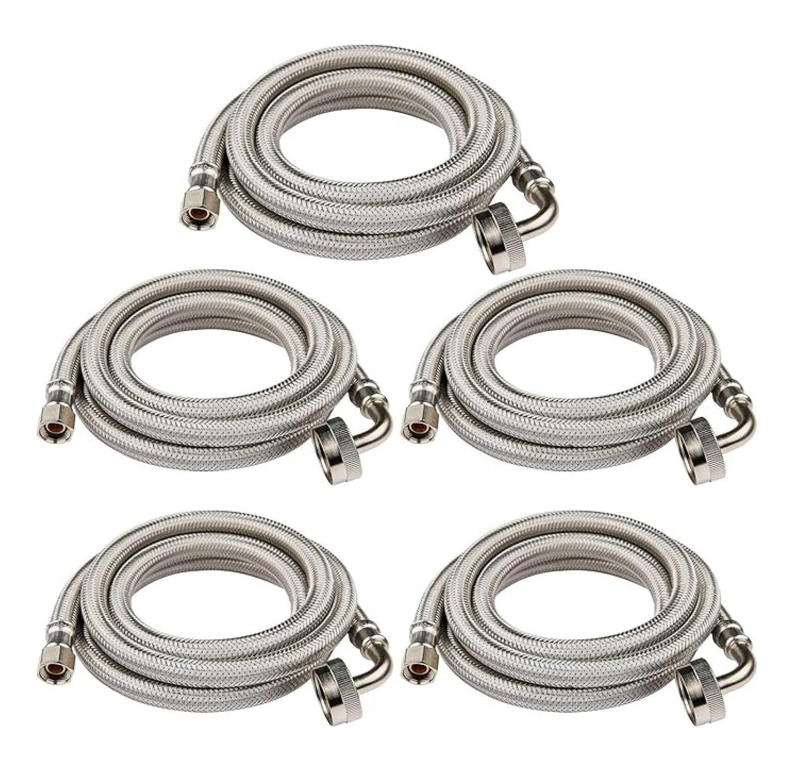 5-Pack 4 Feet Stainless Steel Dishwasher Hose with 90 Degree FGH Elbow, 3/8" Comp x 3/4・FHT Water Supply Line (4 Ft)(HOSE010-5)
