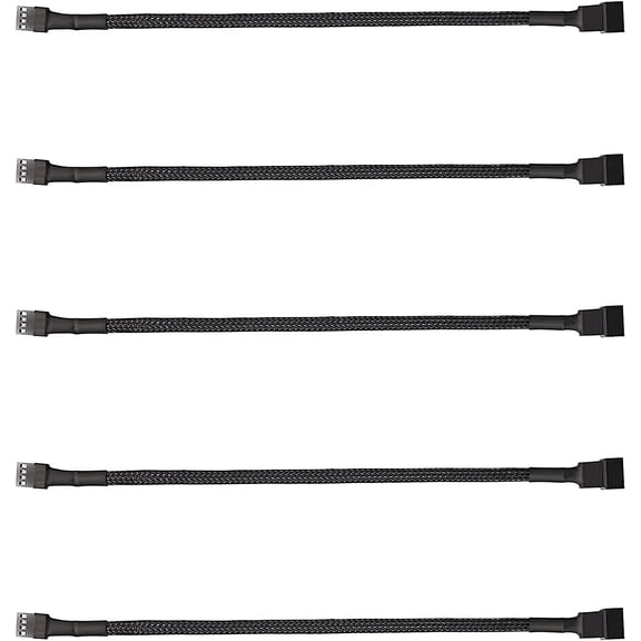 5 Pack 4-Pin PWM Fan Splitter Cable, Sleeved Braided Adapter Computer PC Power Extension Cable Converter for ATX Case 4-Pin/3-Pin Cooling (10.6")