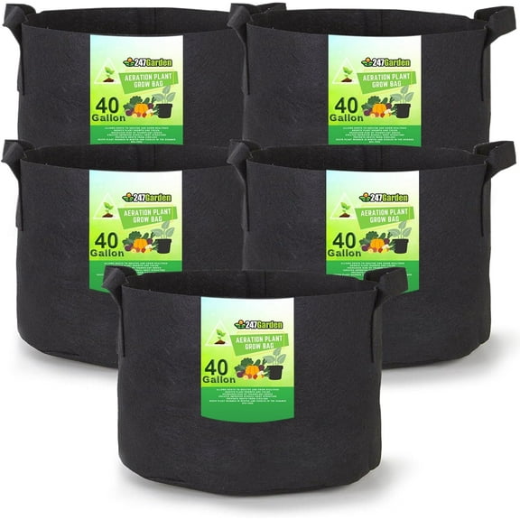 5-Pack 40-Gallon Aeration Fabric Pot/ Grow Bag w/Handles (260 GSM, Black, 17H x 26.5D)