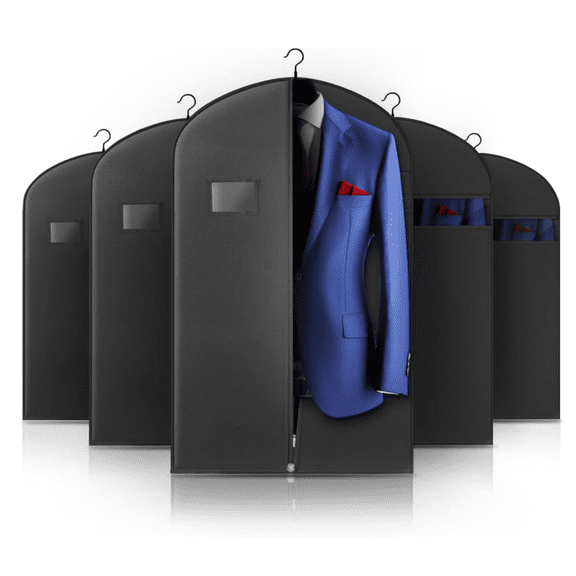 5 Pack 40-inch Suit Bag Garment Bag for Travel and Storage, Garment Bags for Hanging Clothes with Zipper and Visible Transparent Window, Black