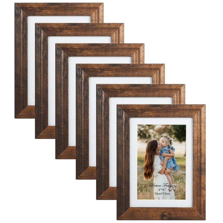 5 Pack 4x6 Picture Frames with Mat, Rustic 5 by 7 Photo Frames without Mat,  Wall or Tabletop Display, Brown