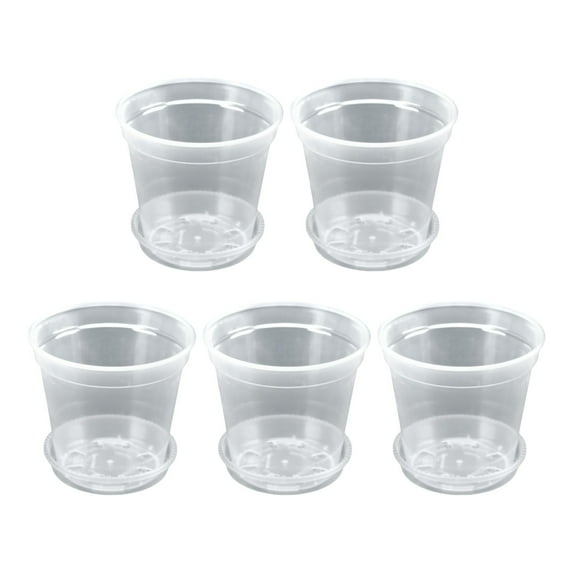 5 Pack 5.12 Inch Clear Nursery Pots with Saucers and Drain Holes Plastic Plant Pots for Indoor Outdoor Gardening Succulents Herbs Seed Starting and Transplanting