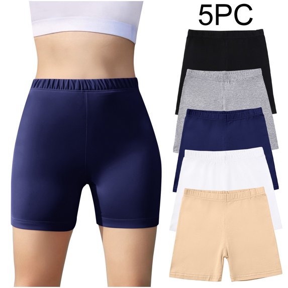 5 Pack 5-14 Years Girls Shorts Cotton Basic Solid Soft, High Rise Dance Gym Casual, Toddler Big Little Kid