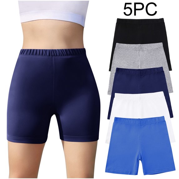 5 Pack 5-14 Years Girls Shorts Cotton Basic Solid Soft, High Rise Dance Gym Casual, Toddler Big Little Kid
