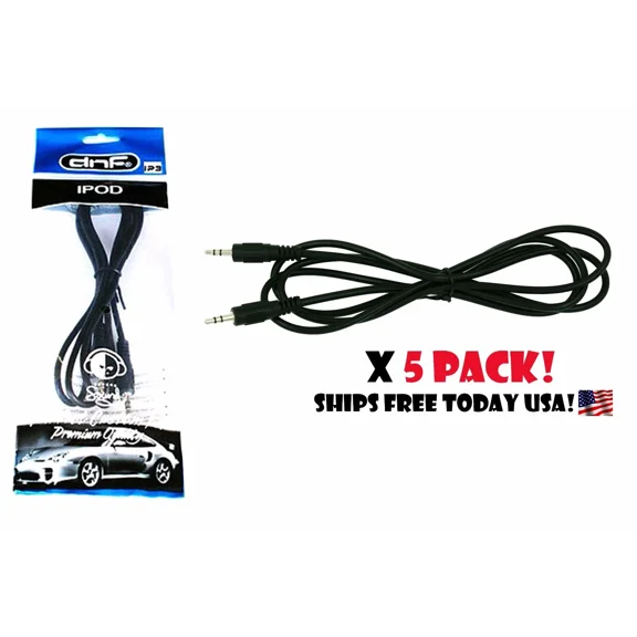 5 Pack 5 Feet 3.5Mm Auxiliary Cord Male Car Aux Stereo Audio Cable Pc Ipod Mp3