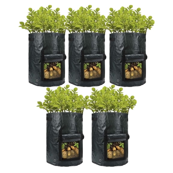 5-Pack 5 Gallon Potato Grow Bags, Durable Garden Planters Vegetable Growing Bags with Flap and Handles for Carrots Tomatoes and Onions for Home