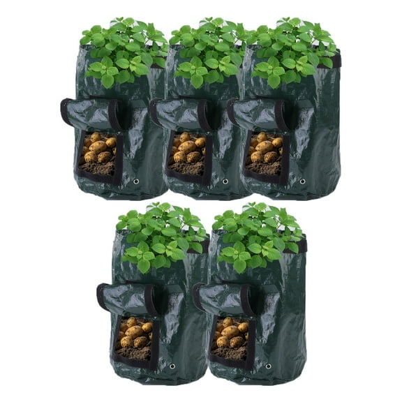 5-Pack 5 Gallon Potato Grow Bags, Durable Garden Planters Vegetable Growing Bags with Flap and Handles for Carrots Tomatoes and Onions for Home