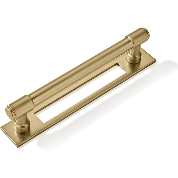 5 Pack 5 inch (128 mm) Center to Center Champagne Bronze Cabinet Pull Backplate with Base Plate Zinc Satin Brass Kitchen Cabinet Handles Drawer Pulls Cabinet Hardware