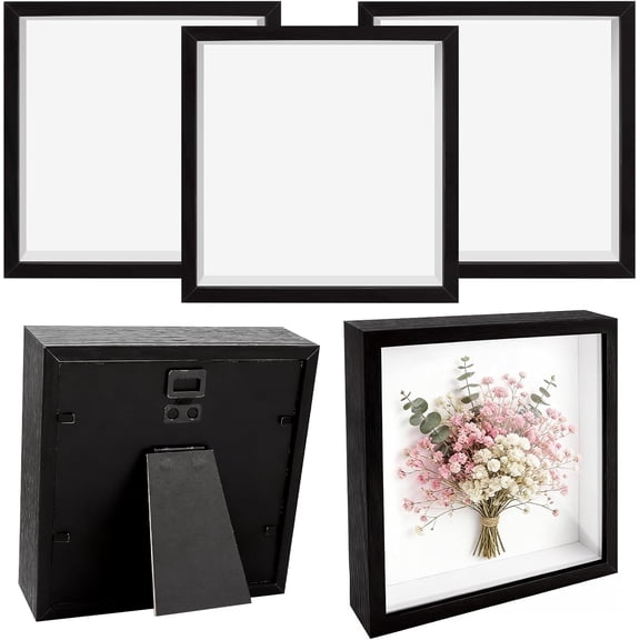 5 Pack 5" x 5" Shadow Box Frame, Small Wood Black Hollow Photo Frame with Clear Acrylic Front Memory Display Cases Picture Frames Bulk for Photos Dried Flowers Seashell Memorabilia