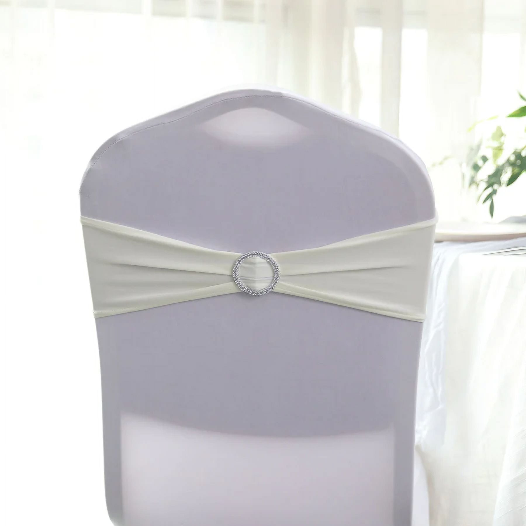 5 Pack | 5"x14" Ivory Spandex Stretch Chair Sashes with Silver Diamond ...
