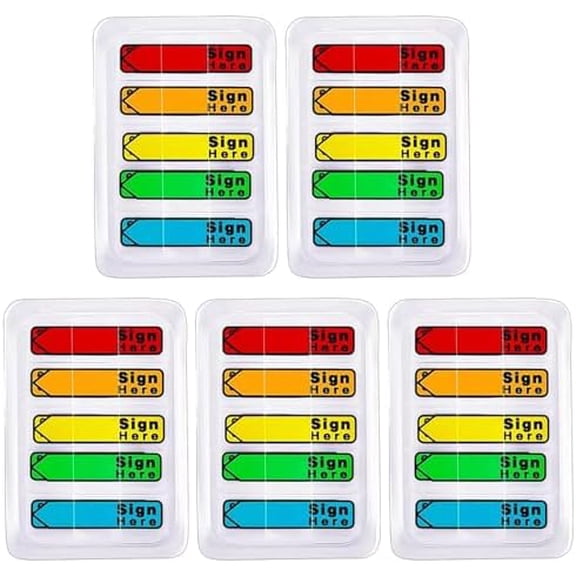 5 Pack 500 Pcs Sign Here Sticky Tabs, Multicolor Sign and Date Post It Flags, Signature Tabs, Initial Here Post It Flags, for Notary, Office, Books, Documents (500pcs)