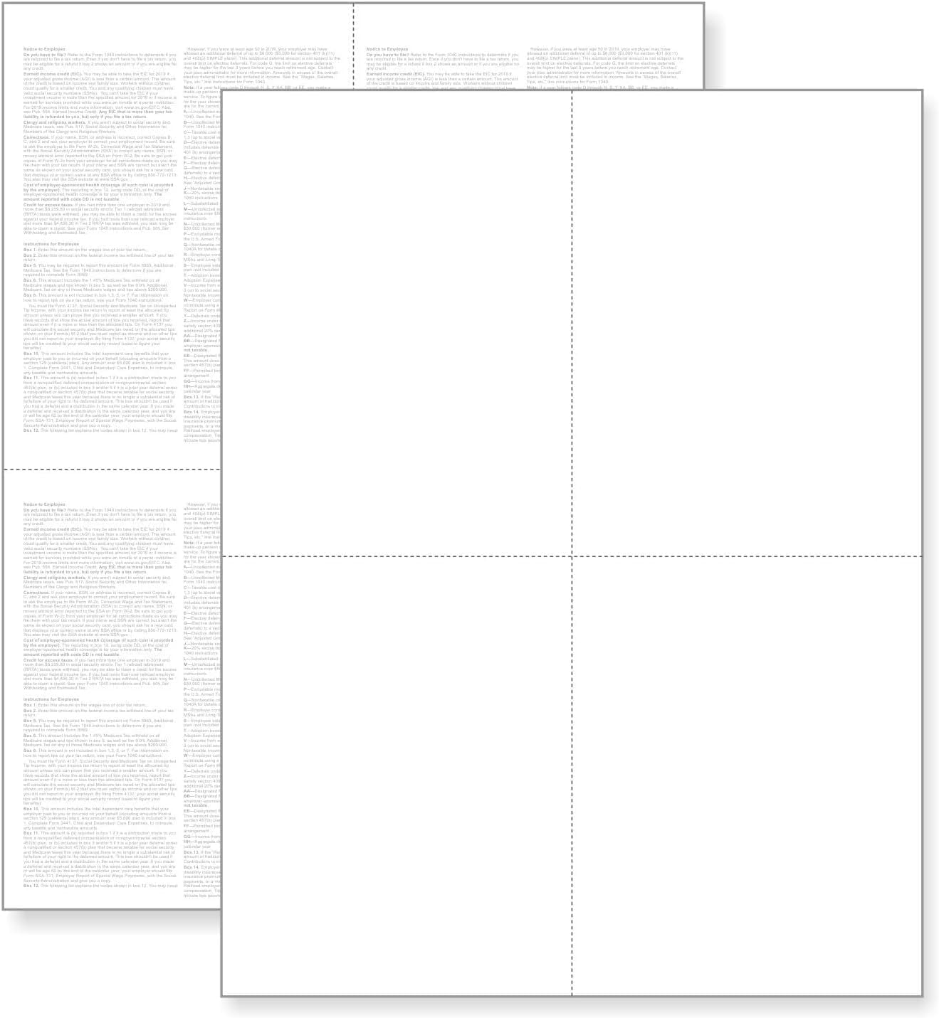 5 Pack - 500 Sheets W-2 4-Up Employee Tax Forms, 