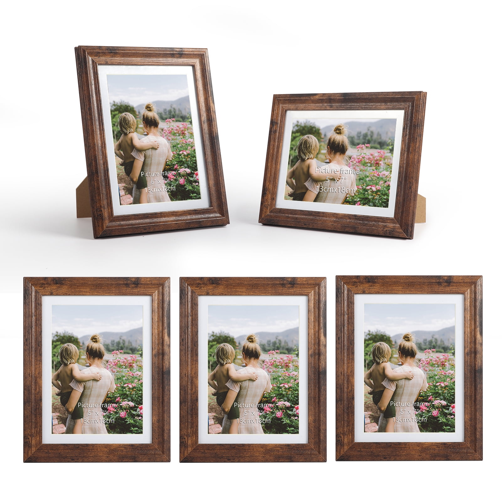 5 Pack 5x7 Picture Frames with Mat, Rustic 6x8 Photo Frames without Mat