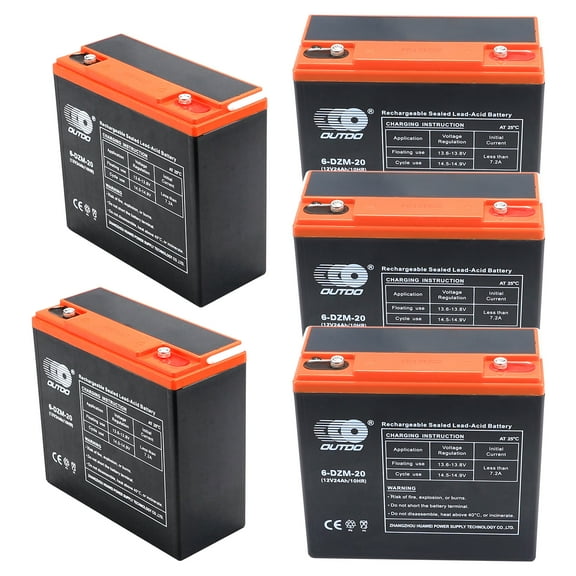 5 Pack 6-DZM-20 6DZM20 12V 24Ah Rechargeable Lead Acid Battery Nuts and Bolts for 60V Mobility Scooter Electric Go Kart Golf Cart Wheelchair Razor Dirt Quad Bike ATV UTV Lawn Mower