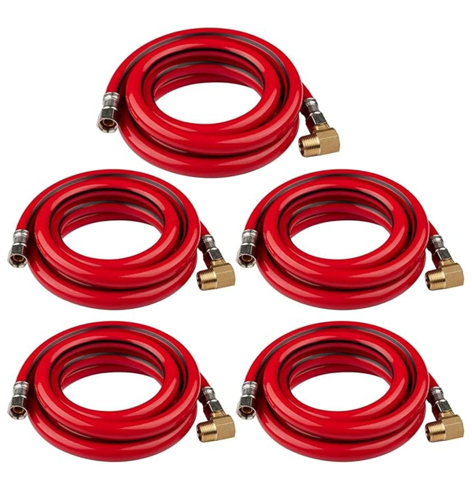 5-Pack 6 Feet Red PVC Dishwasher Hose, 3/8" Comp x Comp Water Supply Line, with Attached 90 Degree 3/8" MIP Elbow (6 Ft)