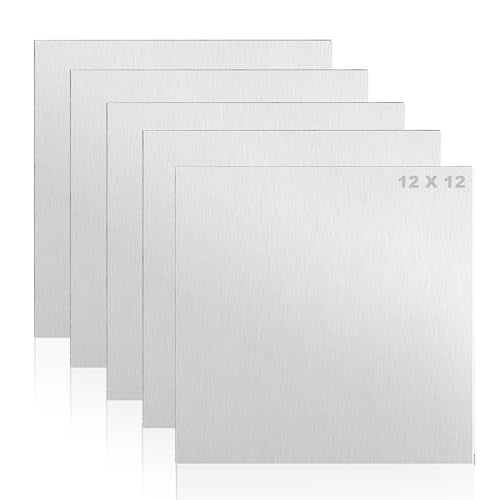 5 Pack 6061 T6 Aluminium Metal Sheet 12 x 12 x 1/16 Inch Thickness Flat Plain Plate Panel Aluminium Metal Sheets Plate with Protective Film, Aluminum Metal Plate for Crafting, Industry
