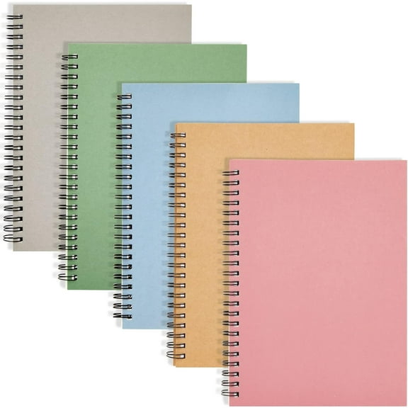 5 Pack 6x8 inch Spiral Journals, Small Notebooks Bulk with 120 Lined Pages for Work, Students, School, Writing (5 Colors Kraft Paper Covers)