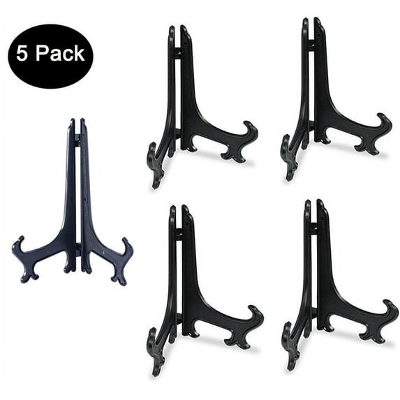 5 Pack 7 Inch Acrylic Easel Stand, Display Stand, Plate Stands for Display, Photo Holder Picture Frame Book Stand -Black Color
