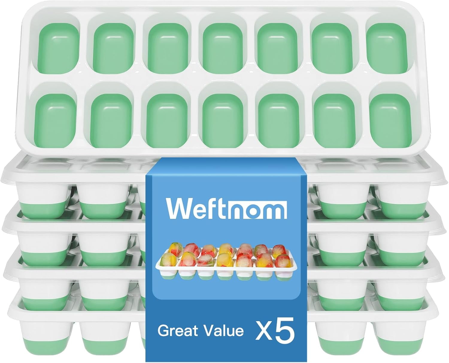 5 Pack 70 Cube Silicone Ice Cube Trays for Freezer with Lids, Easy ...