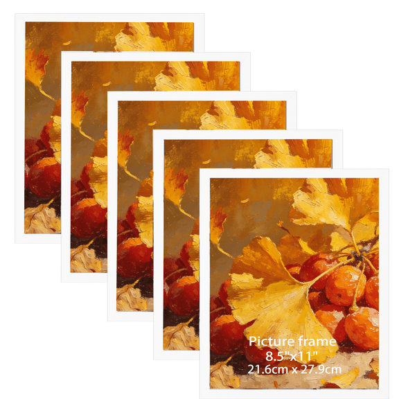 5 Pack 8.5x11 Picture Frame for Wall Mounted and Tabletop Display, White