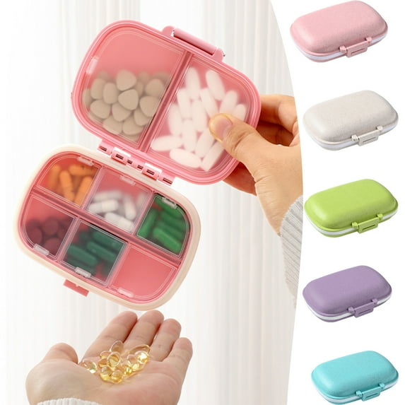5 Pack 8 Compartments Travel Pill Organizer, Daily Pill Case Small Pill Box for Pocket Purse, Portable Pill Container Medicine Vitamin Organizer(Green+Pink+Purple+Beige+Blue)