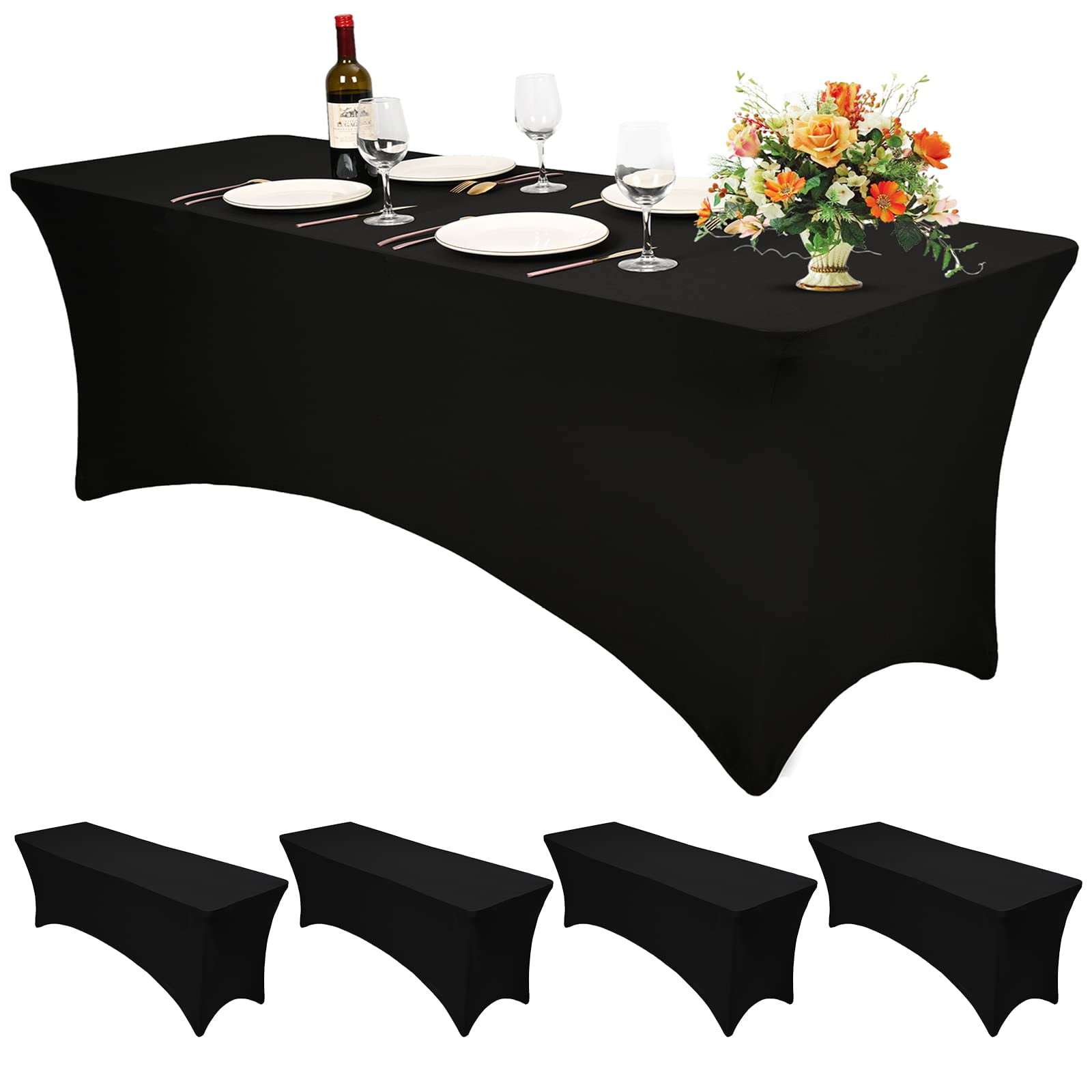 5 Pack 8 Ft Stretch Spandex Tablecloth, Spandex Stretchable Table Cloth