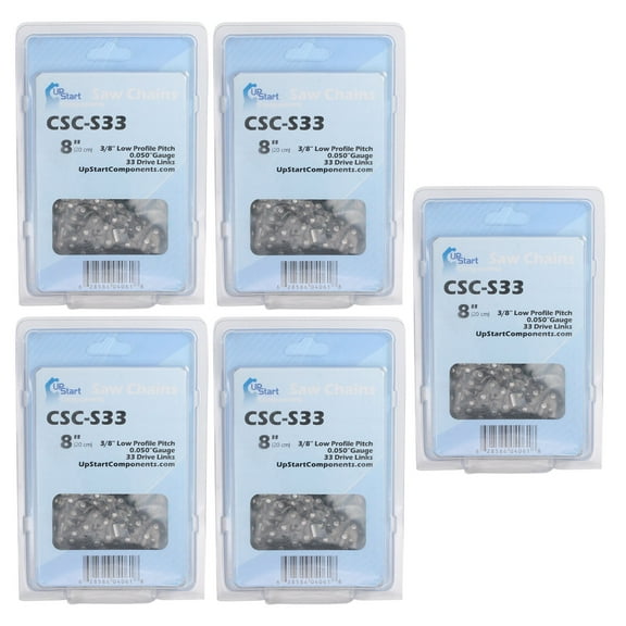 5-Pack 8-Inch Chainsaw Chain Replacement for Earthwise CVPS41008 - (8", 3/8", .050", 33 Drive Links)