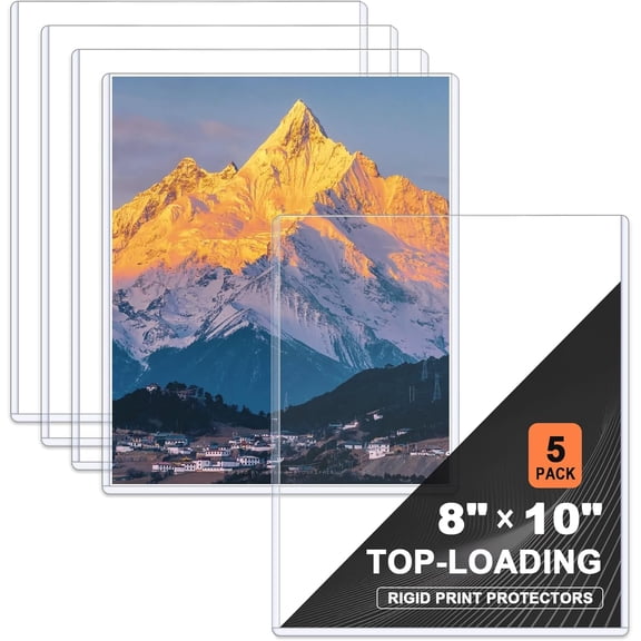 5 Pack 8" x 10" Rigid Print Protectors Clear Hard Plastic Sheet Protectors Top Loading for Photographs, Photo Papers, Posters, Prints, Birth Certificates, Heavy Duty No-Hole Rigid Photo Sleeves