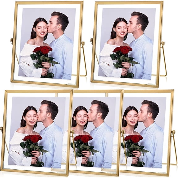 5 Pack 8''x10'' Gold Floating Picture Frames Metal Glass Floating Photo Frames Vertical Tabletop Display for Wedding Father's Day Pictures Photos Desk Graduation Souvenir Decor