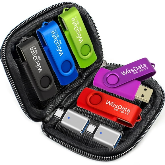 5 Pack 8GB USB Flash Drive and 2 Pack USB C Adapters in a Case, Thumb Drives Memory Stick Storage and Backup for Smart Phones with Type C Port, Laptops, PC(5 Colors)
