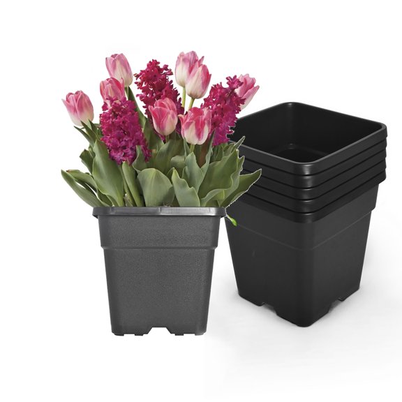 5 Pack 9.77 Gallon Flower Pots, Square Nursery Pots Container Injection Molded Pot Fit For Plants Soil Growers or Hydroponics