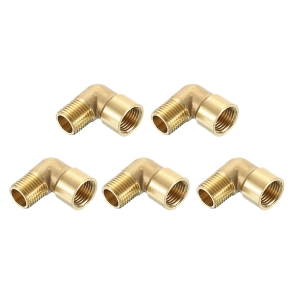 5 Pack 90 Degree Elbow, 1/4 Inch Male x 1/4 Inch Female Brass Right Angle Pipe Fitting, Connector for Fluid Gas Fuel Oil Pipe