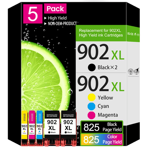 5 Pack 902XL Ink Cartridges Compatible for HP 902XL Ink Cartridges Combo Pack Use for Officejet Pro 6978 Officejet 6962 Ink printers
