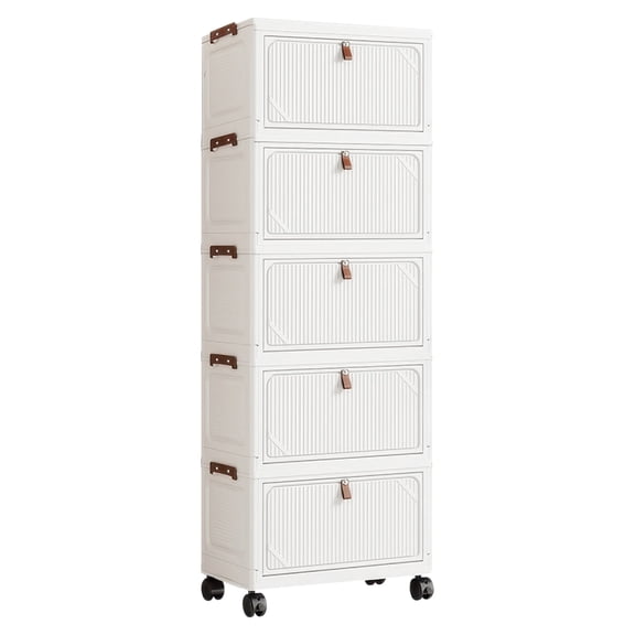 5-Pack 97QT Foldable Stackable Storage Bins with Wheels & Flip-Down Doors - Large Capacity Collapsible Plastic Containers for Home, RV, Garage, Closet