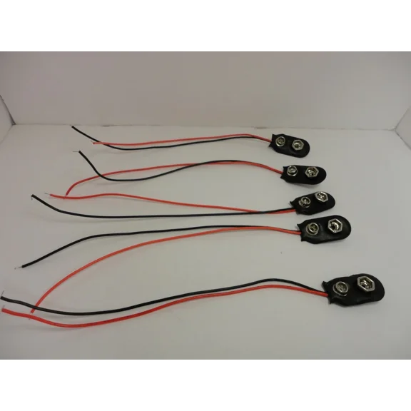 5 Pack 9V Battery Holder Clip Snap In Connector Jack Cable Wires Lead Converter