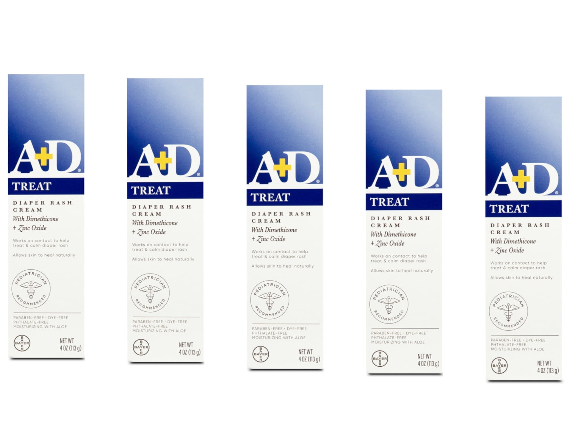 5 Pack A+D Diaper Rash Cream with Aloe Diaper Rash Cream 4 Oz Each